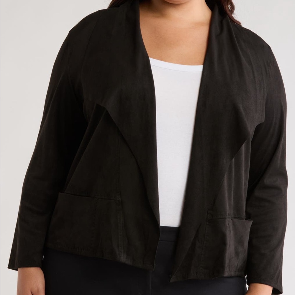 NWT Max Studio Faux Suede Waterfall Black Draped Blazer Jacket size 1X